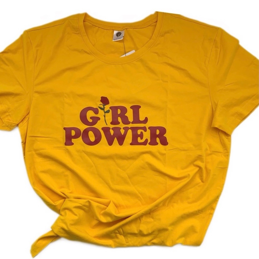 LShort Sleeve Girl Power Yellow Boho Graphic Tshirt Tee
